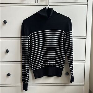 H&M Black and White Striped Turtleneck Sweater